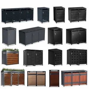 TB-02 Waterproof Galvanized Steel Wheelie Bin Storage Enclosure with Planter Top for Outdoor Use