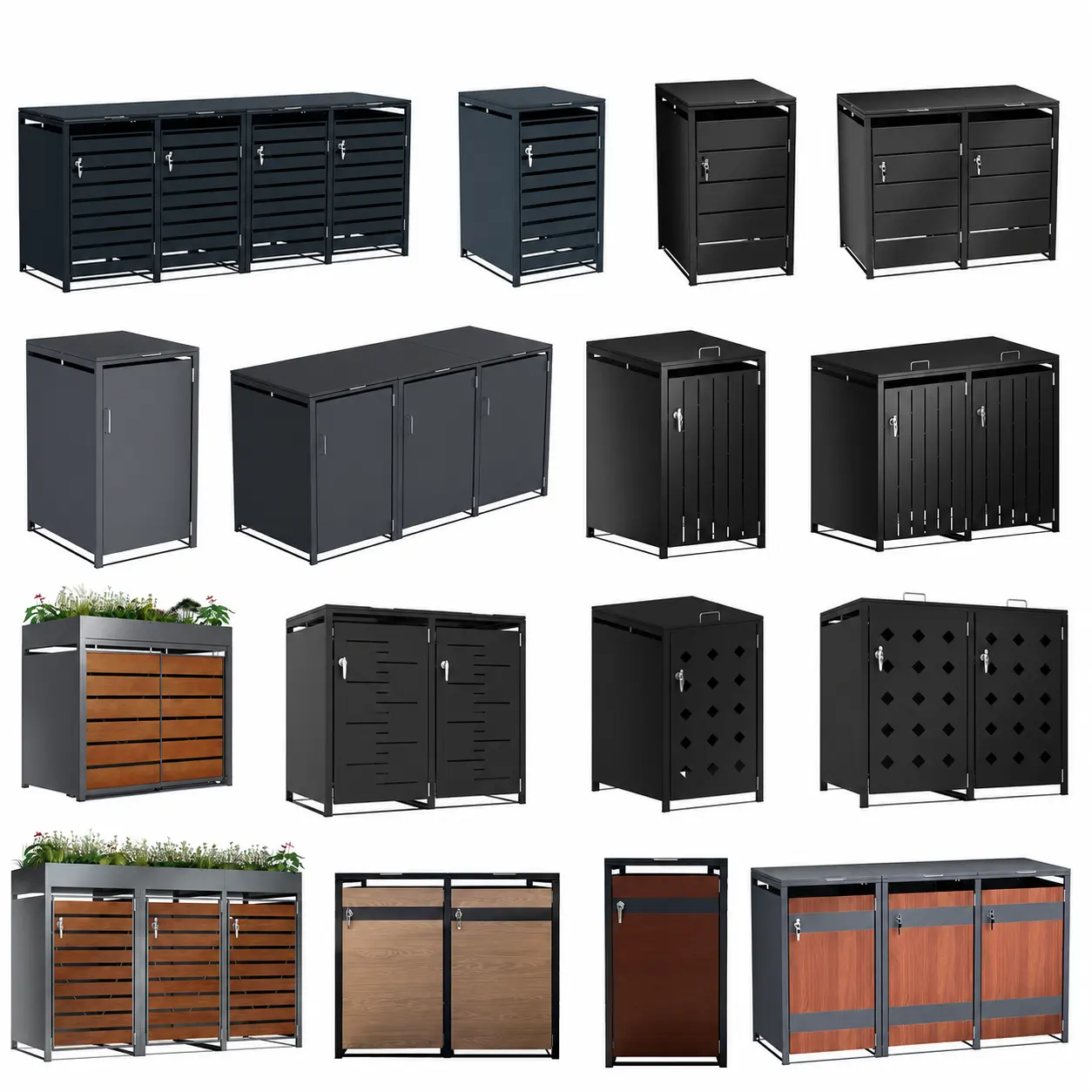 TB-02 Waterproof Galvanized Steel Wheelie Bin Storage Enclosure with Planter Top for Outdoor Use