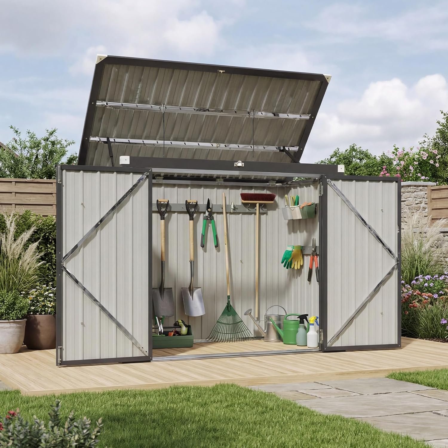 Outdoor Metal Storage Shed 5.2×2.6×4FT Galvanized Steel Garden Tool Shed with Lockable Door
