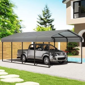 12x20 FT Heavy Duty Galvanized Steel Carport for Cars and Trucks