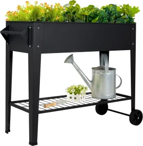 HX-07 3.1 ft × 1.3 ft × 2.6 ft Raised Garden Bed with Wheels | Elevated steel planter box for outdoor vegetables, herbs, and flowers. 400 lb capacity with drainage and shelf.