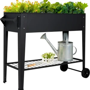 HX-07 3.1 ft × 1.3 ft × 2.6 ft Raised Garden Bed with Wheels | Elevated steel planter box for outdoor vegetables, herbs, and flowers. 400 lb capacity with drainage and shelf.