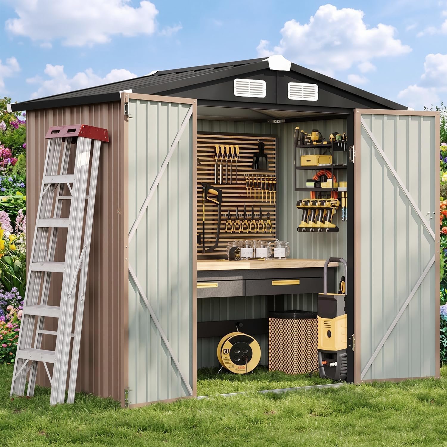 GS-08 Wholesale Large Size Galvanized Steel Outdoor Garden Storage Shed with Lockable Door