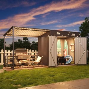 GS-06 12x4 FT Outdoor Metal Storage Shed with Pergola, 6x4 FT Shed + 6x4 FT Pergola Combo