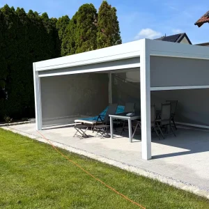 LT-01 Wholesale White Aluminum Louvered Pergola, Motorized Outdoor Patio Gazebo with Adjustable Roof and Built-In Drainage