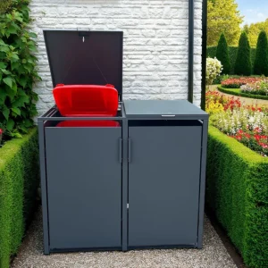 TB-04 Wholesale Premium 2-Compartment Wheelie Bin Enclosure for 240L Waste Bins, Anthracite Outdoor Bin Storage Cabinet