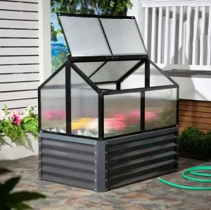 HX-06 Metal Raised Garden Bed with Polycarbonate Mini Greenhouse