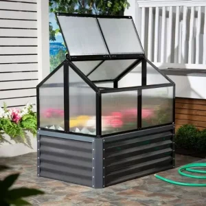 HX-06 Metal Raised Garden Bed with Polycarbonate Mini Greenhouse