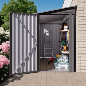 GS-04 4x9 FT Galvanized Steel Garden Tool Storage Shed with Lockable Door and Ventilation